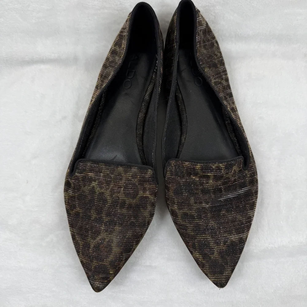 ALDO Leopard Print Metallic Pointed Toe Flats‎ Gold Bronze Size 9 Womens